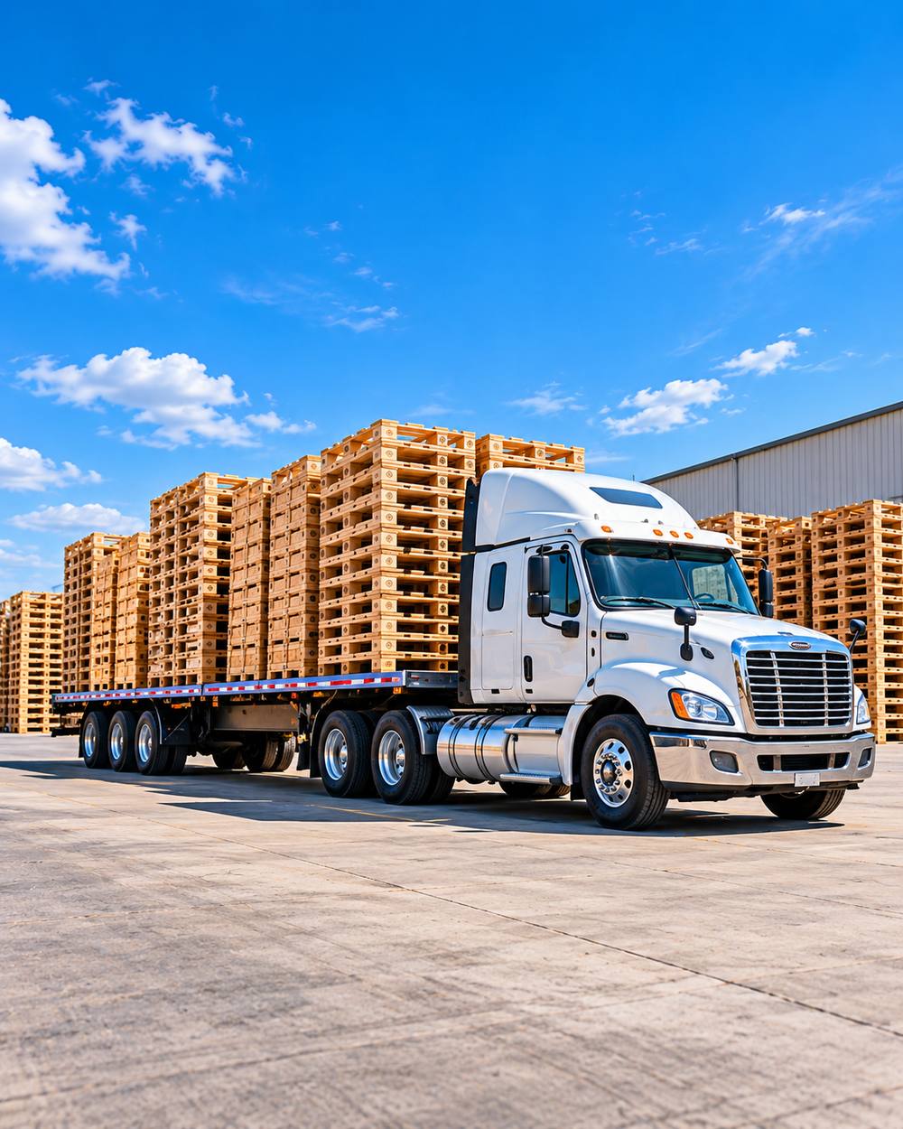Flatbed truck with pallets
